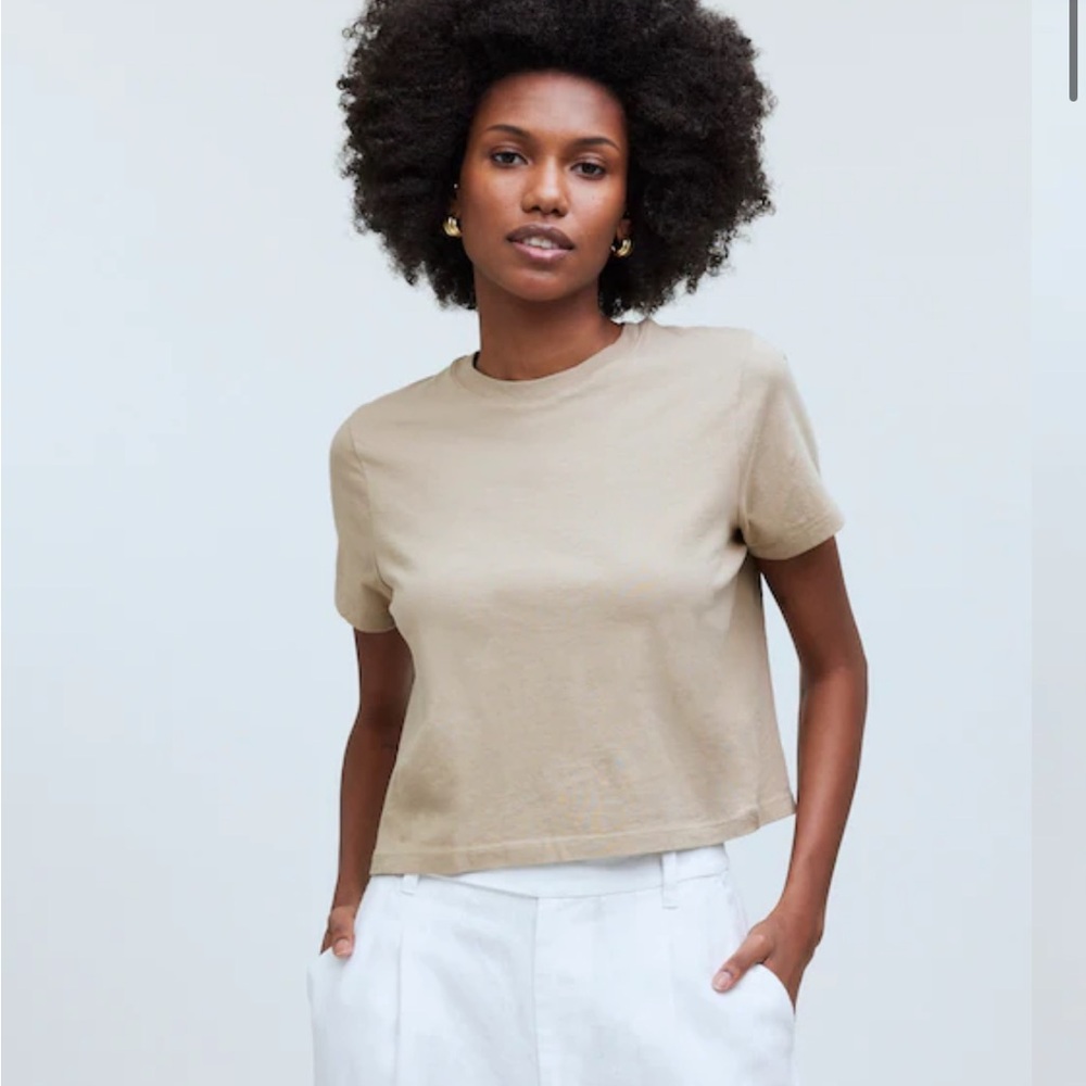 NWT Madewell Softfade Cotton Boxy-Crop Tee Khaki Tan